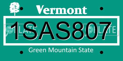 1SAS807 Vermont License Plate