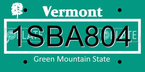 1SBA804 Vermont License Plate