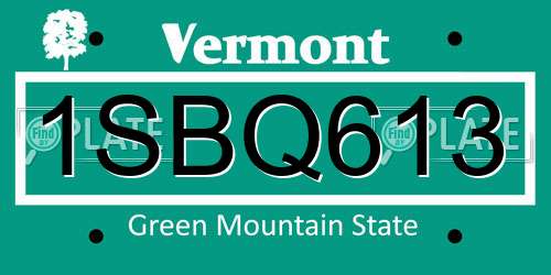 1SBQ613 Vermont License Plate