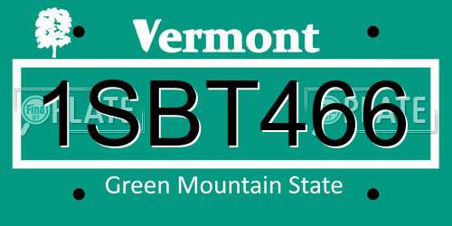 1SBT466 Vermont License Plate