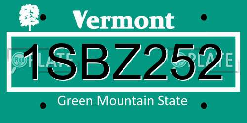 1SBZ252 Vermont License Plate