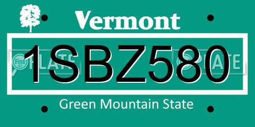1SBZ580 Vermont License Plate