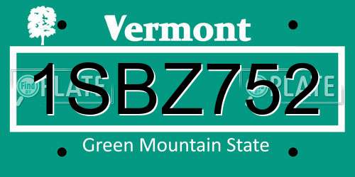 1SBZ752 Vermont License Plate