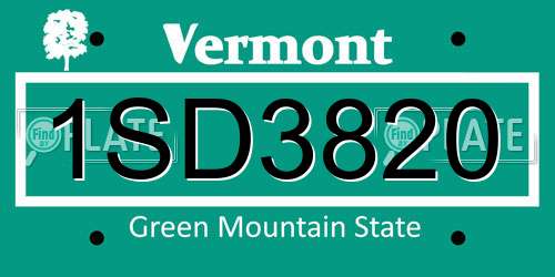 1SD3820 Vermont License Plate