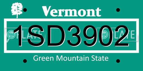 1SD3902 Vermont License Plate