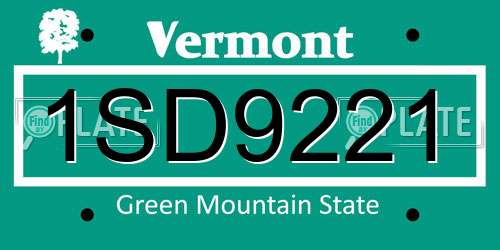 1SD9221 Vermont License Plate