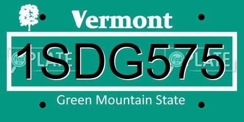 1SDG575 Vermont License Plate