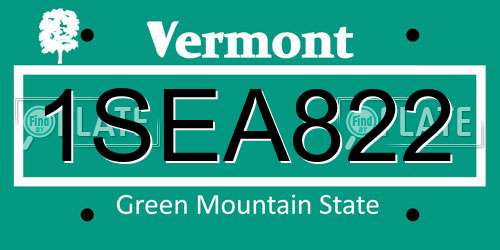 1SEA822 Vermont License Plate