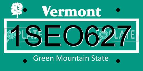 1SEO627 Vermont License Plate