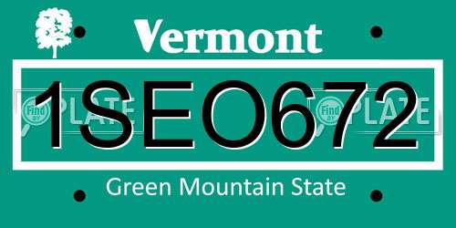 1SEO672 Vermont License Plate