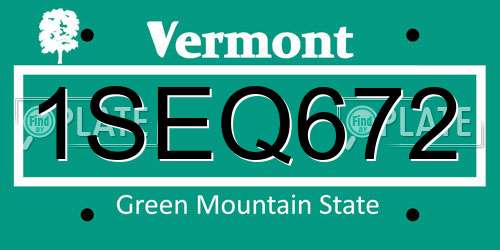 1SEQ672 Vermont License Plate