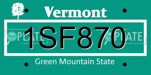 1SF870 Vermont License Plate