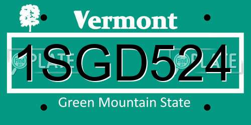 1SGD524 Vermont License Plate