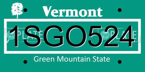 1SGO524 Vermont License Plate