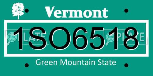 1SO6518 Vermont License Plate