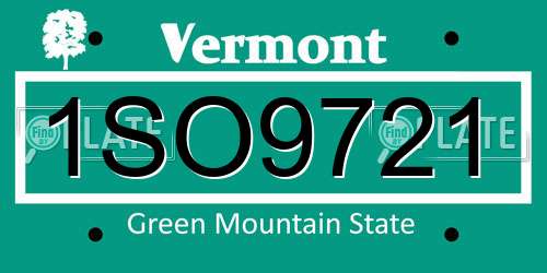 1SO9721 Vermont License Plate