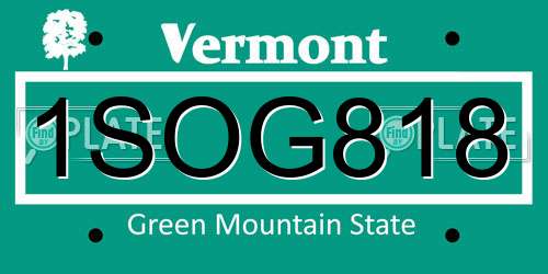 1SOG818 Vermont License Plate