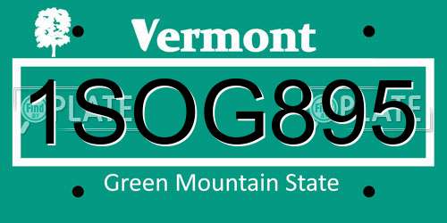 1SOG895 Vermont License Plate