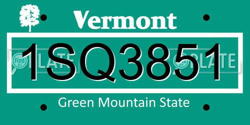 1SQ3851 Vermont License Plate