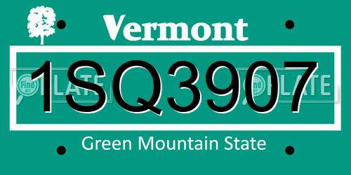 1SQ3907 Vermont License Plate