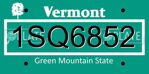 1SQ6852 Vermont License Plate