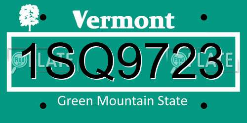 1SQ9723 Vermont License Plate