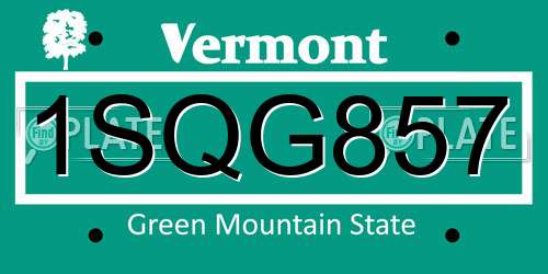 1SQG857 Vermont License Plate