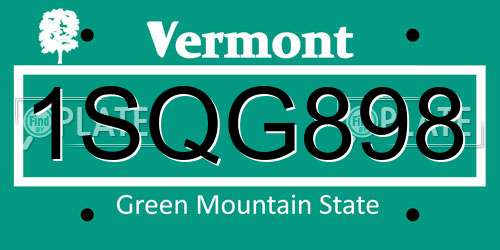 1SQG898 Vermont License Plate