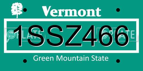 1SSZ466 Vermont License Plate