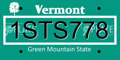 1STS778 Vermont License Plate