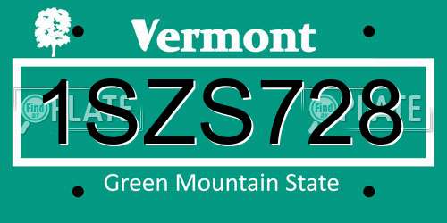 1SZS728 Vermont License Plate