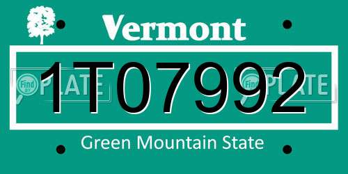 1T07992 Vermont License Plate