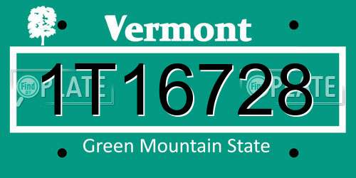 1T16728 Vermont License Plate