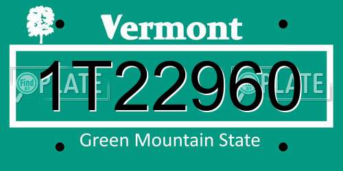 1T22960 Vermont License Plate