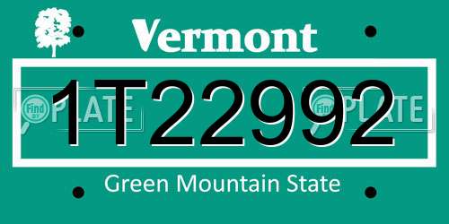 1T22992 Vermont License Plate