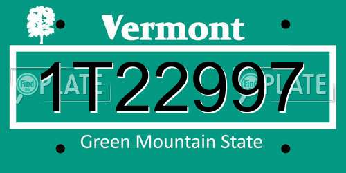 1T22997 Vermont License Plate