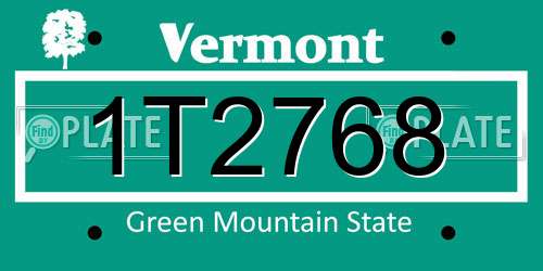 1T2768 Vermont License Plate