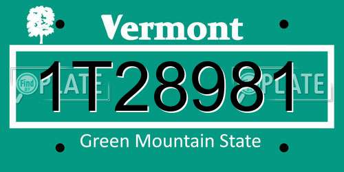 1T28981 Vermont License Plate