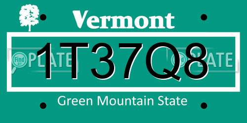 1T37Q8 Vermont License Plate