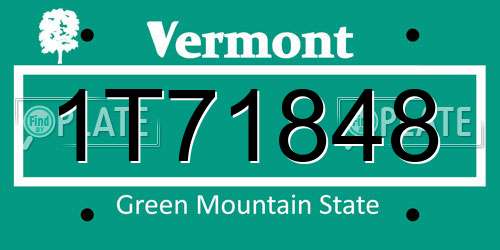 1T71848 Vermont License Plate
