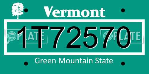 1T72570 Vermont License Plate