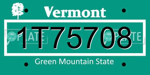 1T75708 Vermont License Plate