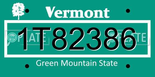 1T82386 Vermont License Plate
