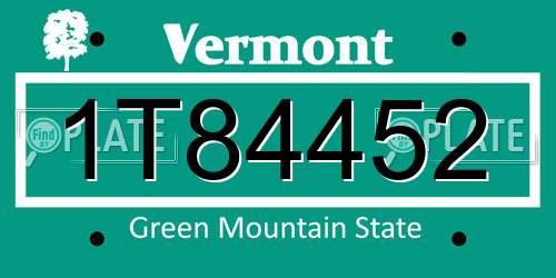 1T84452 Vermont License Plate