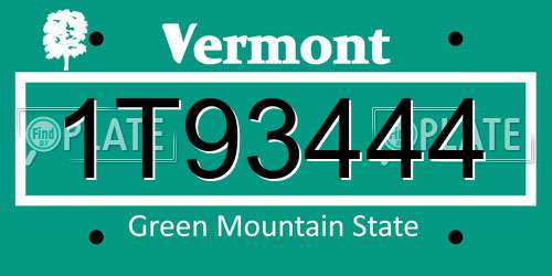1T93444 Vermont License Plate