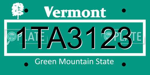 1TA3123 Vermont License Plate