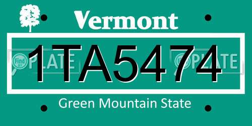 1TA5474 Vermont License Plate
