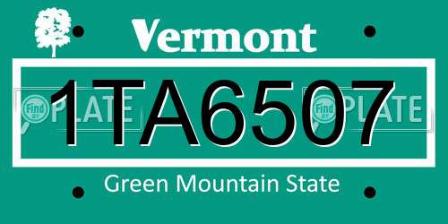 1TA6507 Vermont License Plate