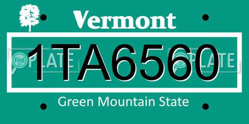 1TA6560 Vermont License Plate