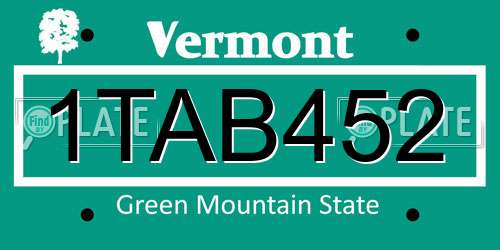 1TAB452 Vermont License Plate